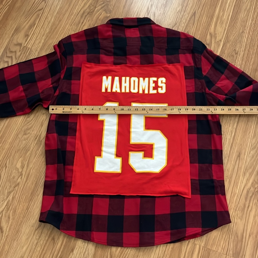 Kansas City Chiefs Mahomes 15 Flannel Shirt upcycled unisex size XXL - Picture 6 of 7